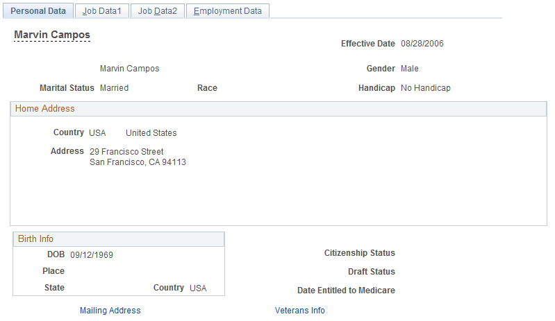 Personal Data page