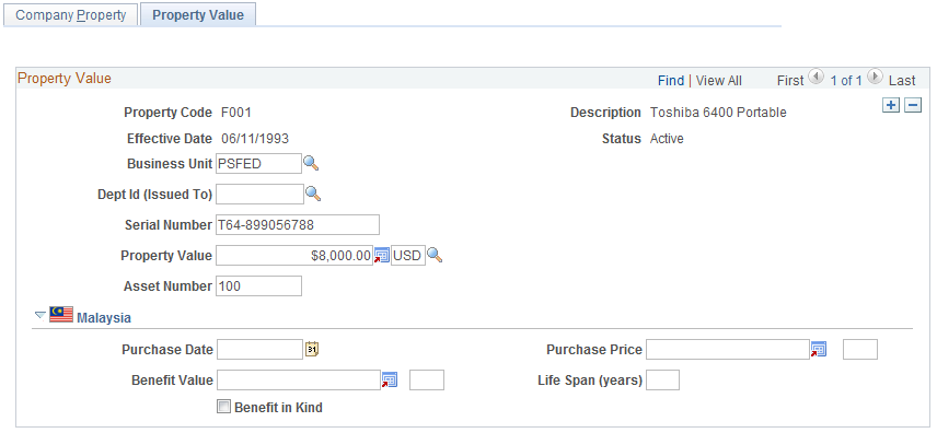 Property Value page