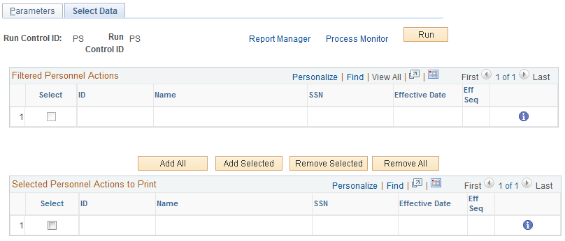 Select Data page