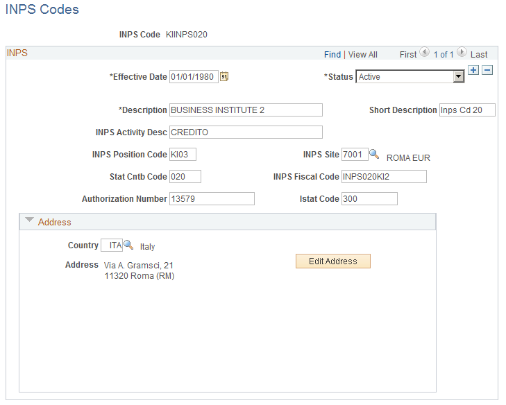 INPS Codes page
