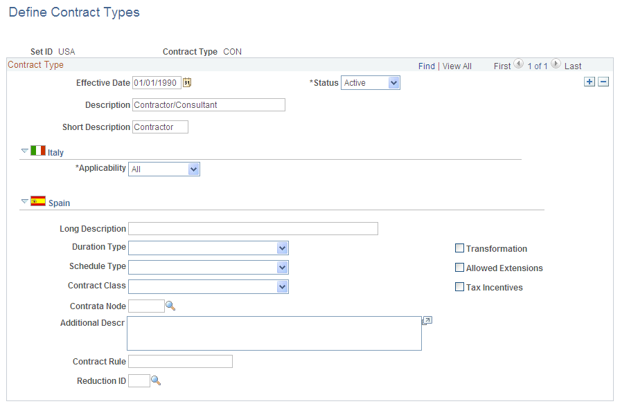 Define Contract Types page