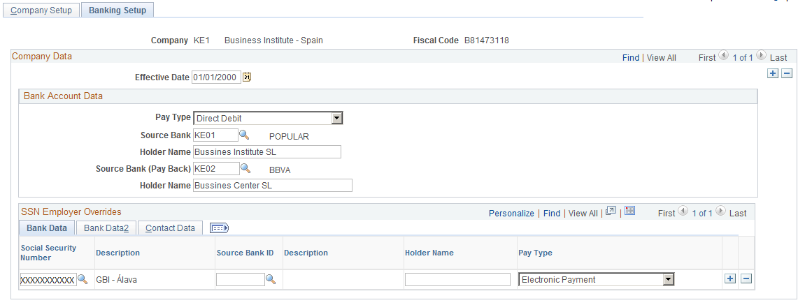 Banking Setup page