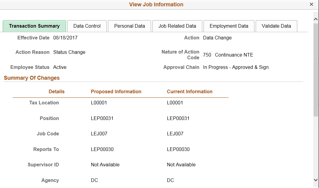 View Job Information-PAR Review Page