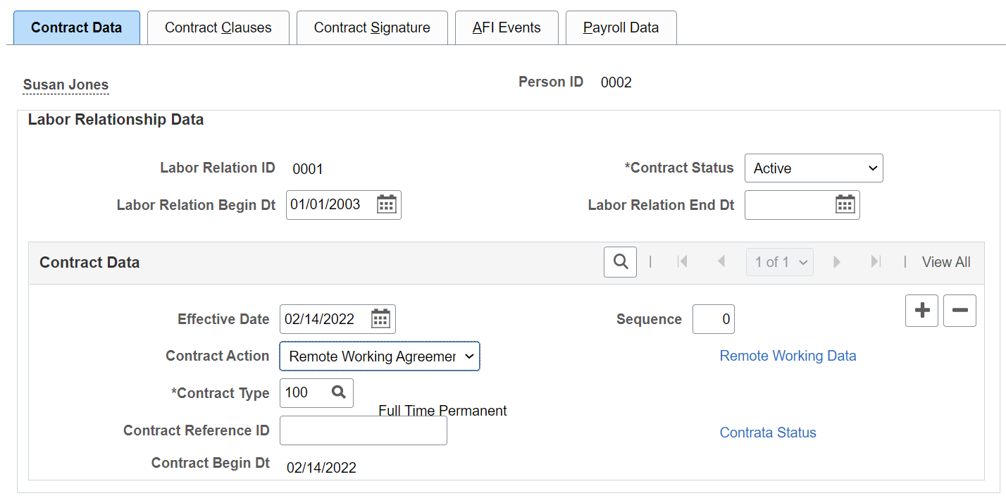 Contract Data page