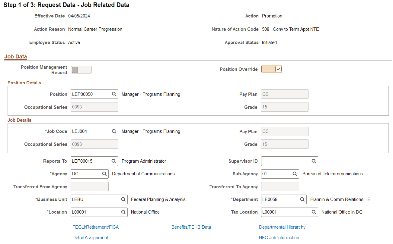 Request Data - Job Related Data page (1 of 3)