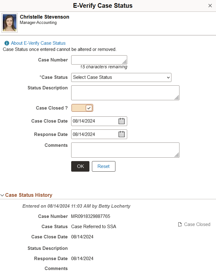 E-Verify Case Status page