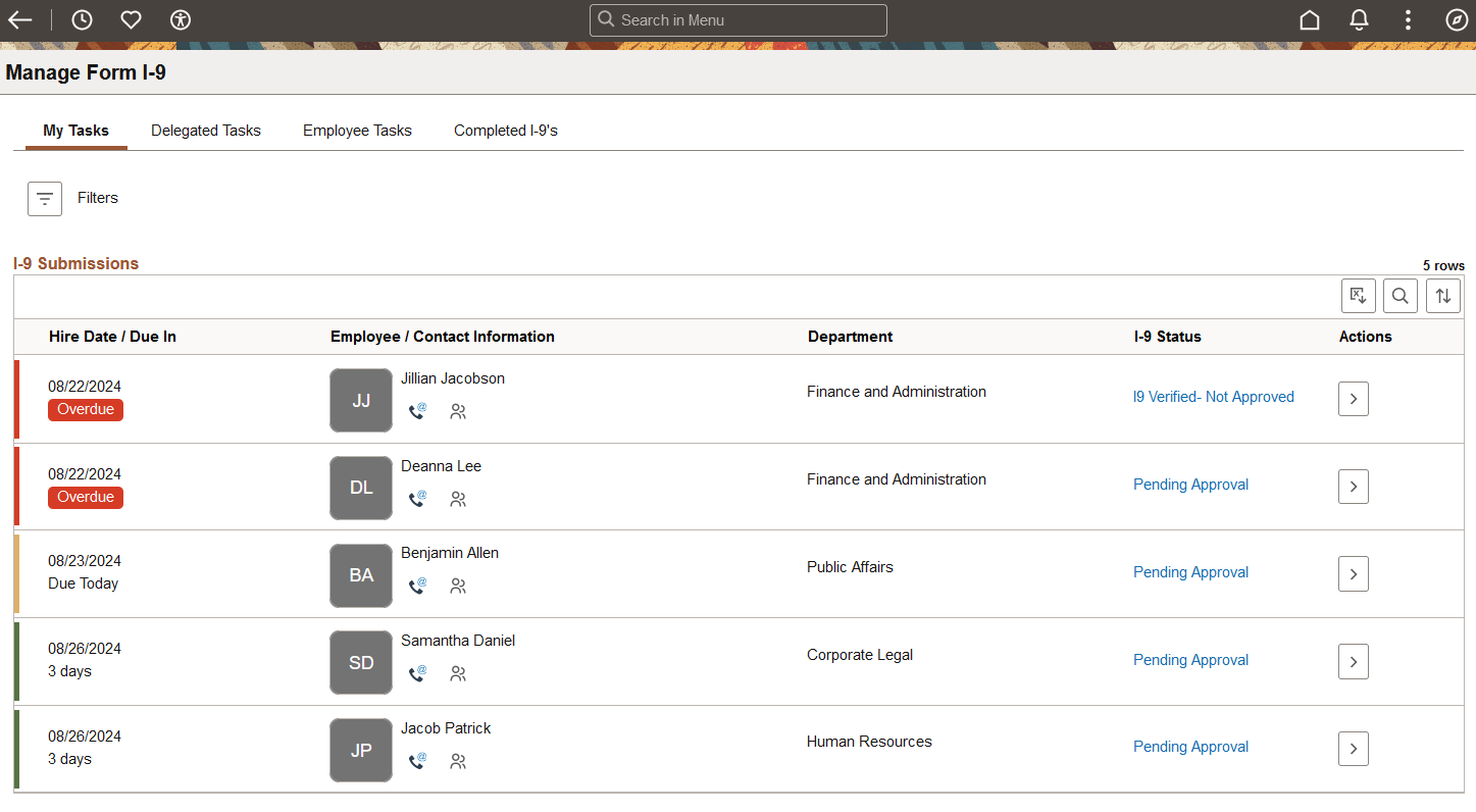 My Tasks page when approvals is required