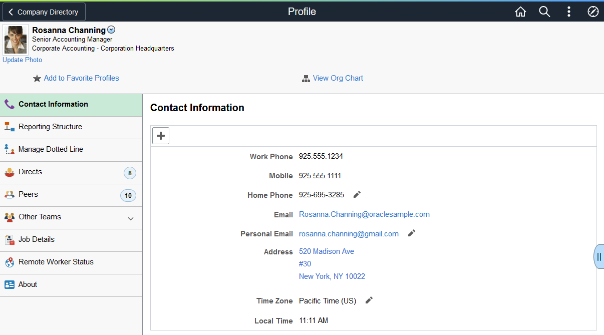 Company Directory - Profile page layout for large form factor devices