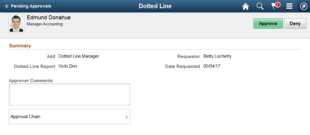 Pending Approvals - Dotted Line page