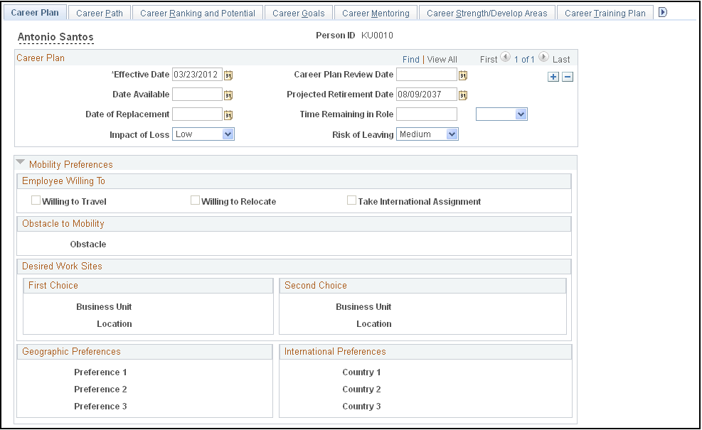 Career Plan page
