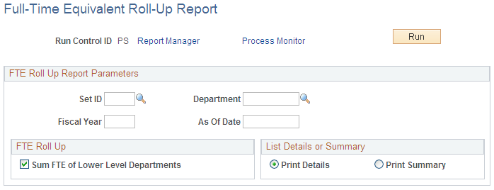 Full-Time Equivalent Roll-Up Report page