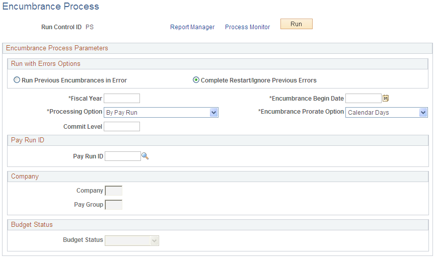 Encumbrance Process page