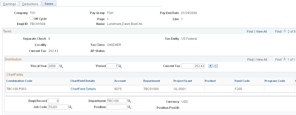 Review Actuals Distribution - Taxes page