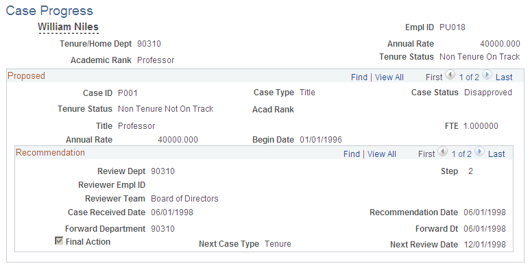 Case Progress page