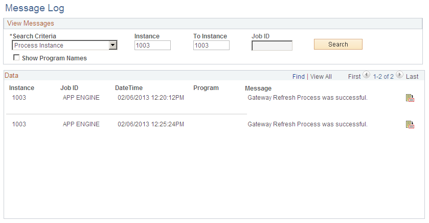 Message Log page