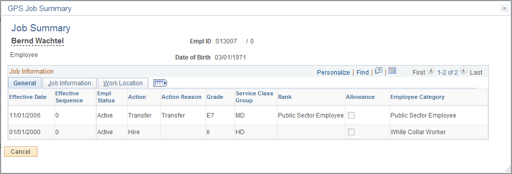 Job Summary page