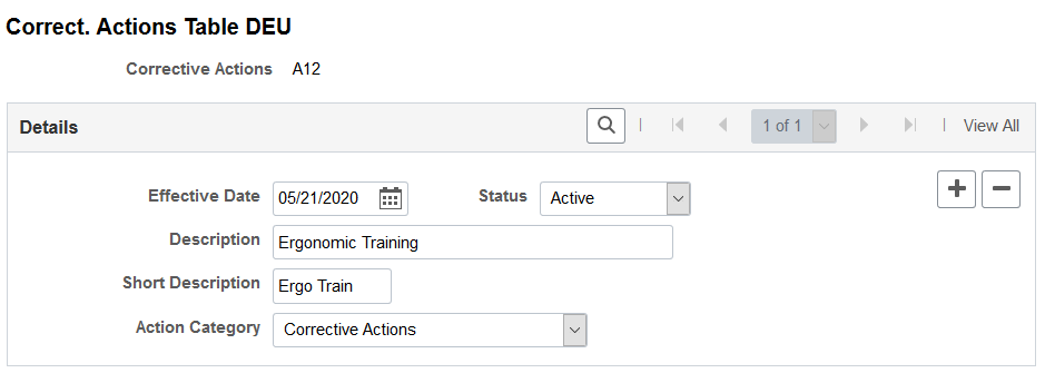 Correct. Actions Table DEU page