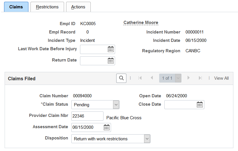 Claims page