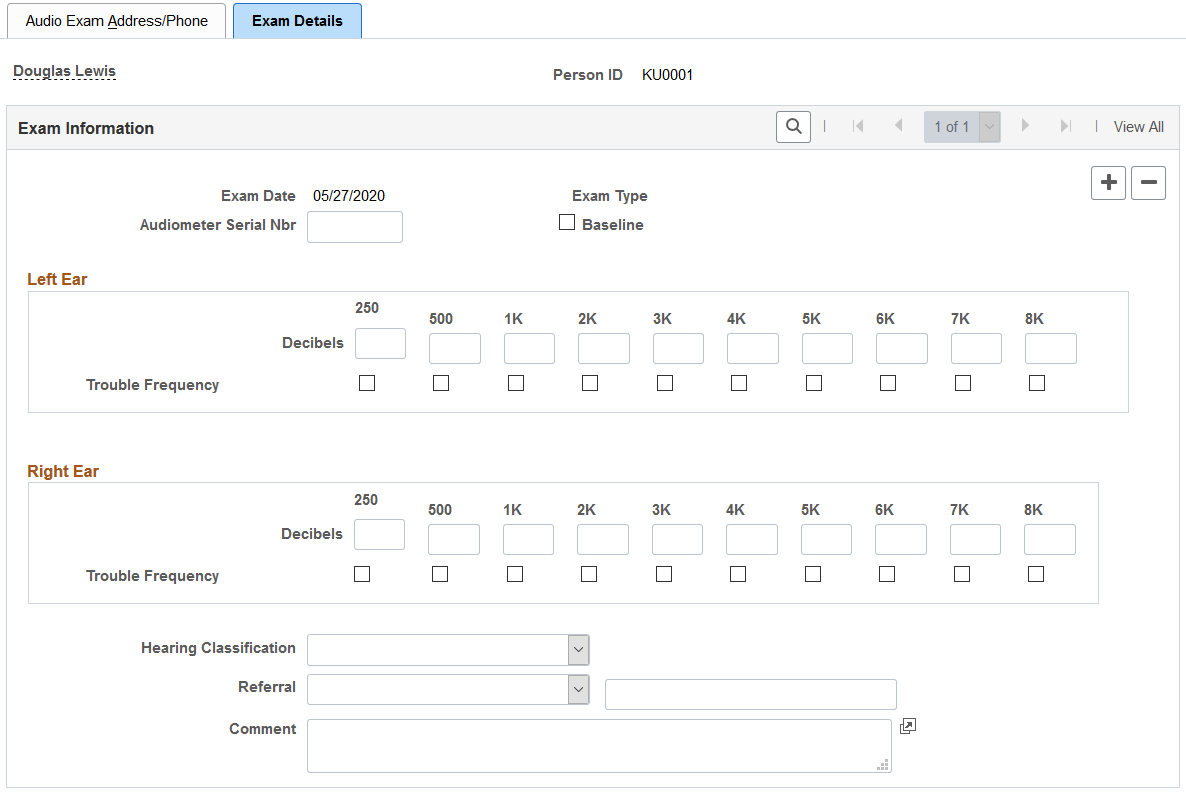 Audiometric Exam - Exam Details page