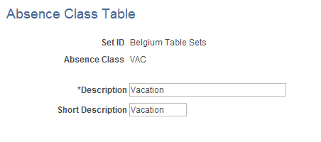 Absence Class Table page