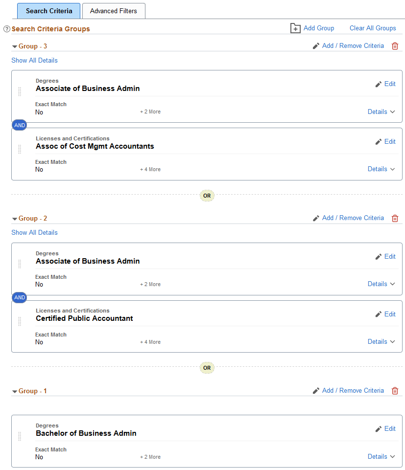 Example of using Criteria Groups