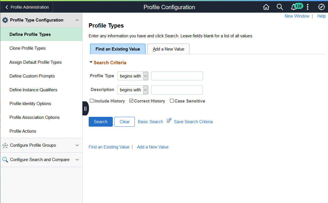 Profile Configuration application start page