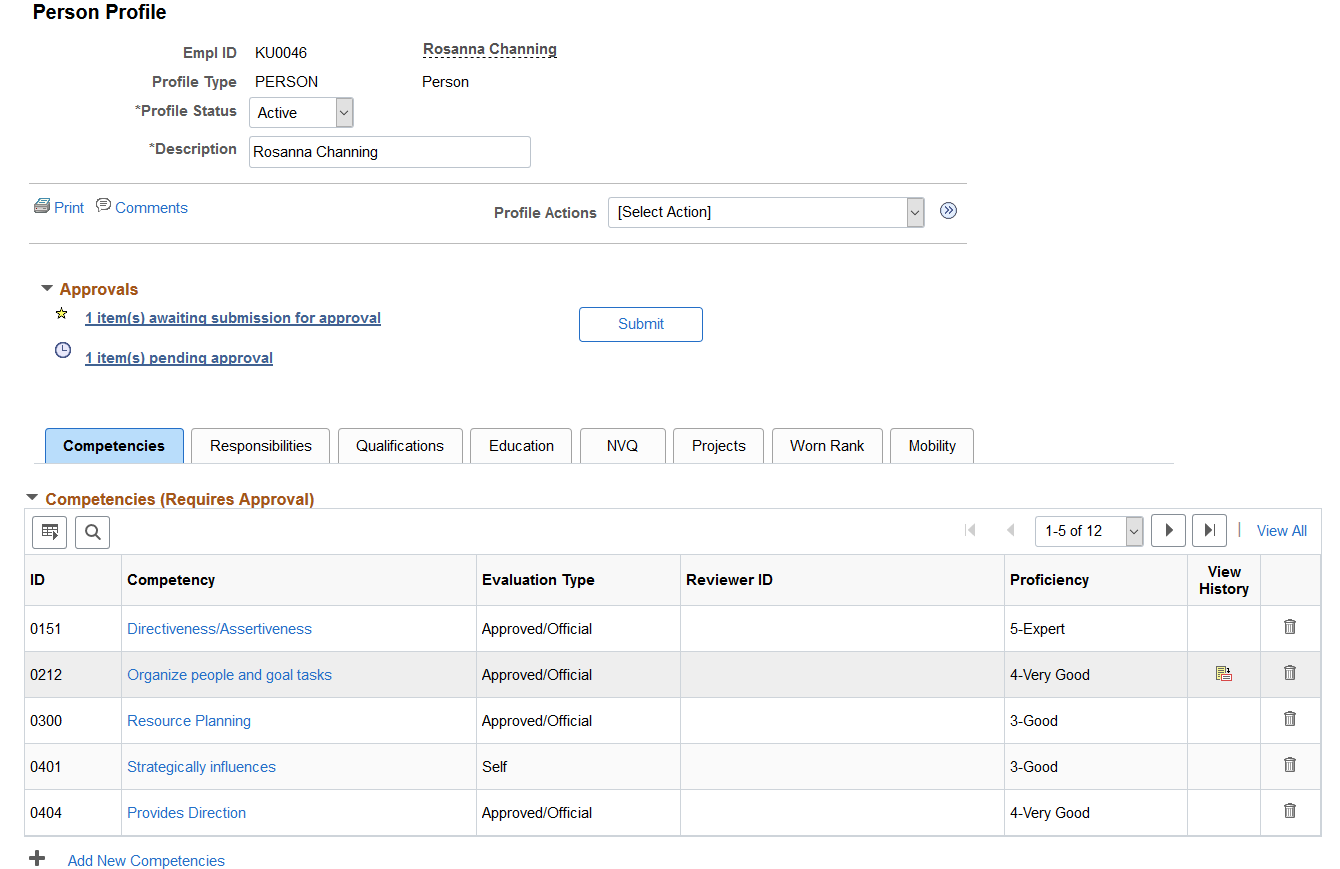 Person Profile page