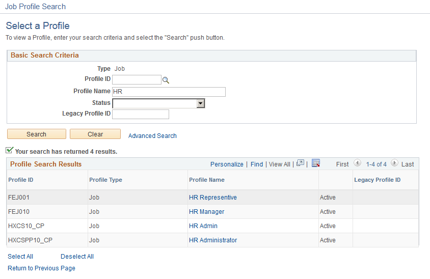 Select a Profile page