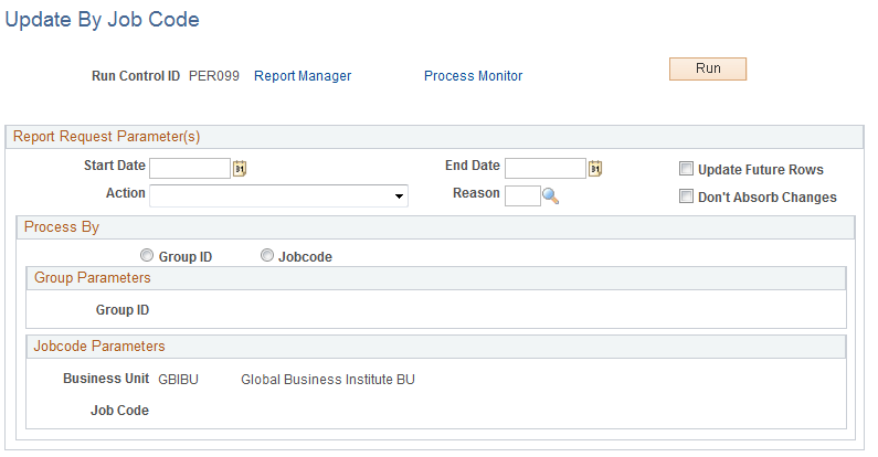 Update By Job Code page