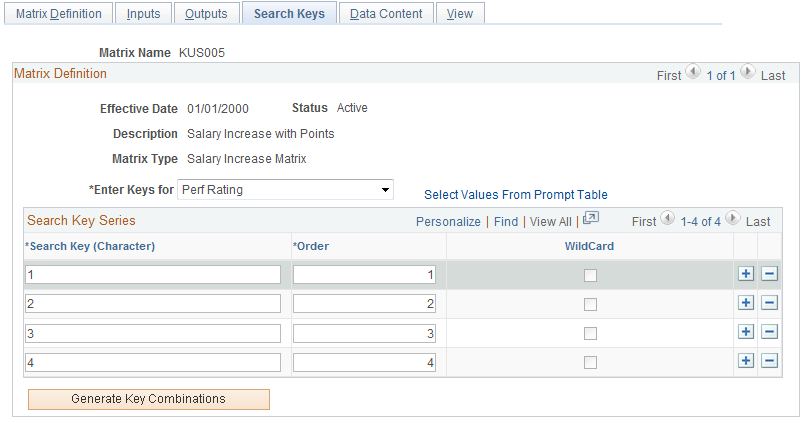 Search Keys page