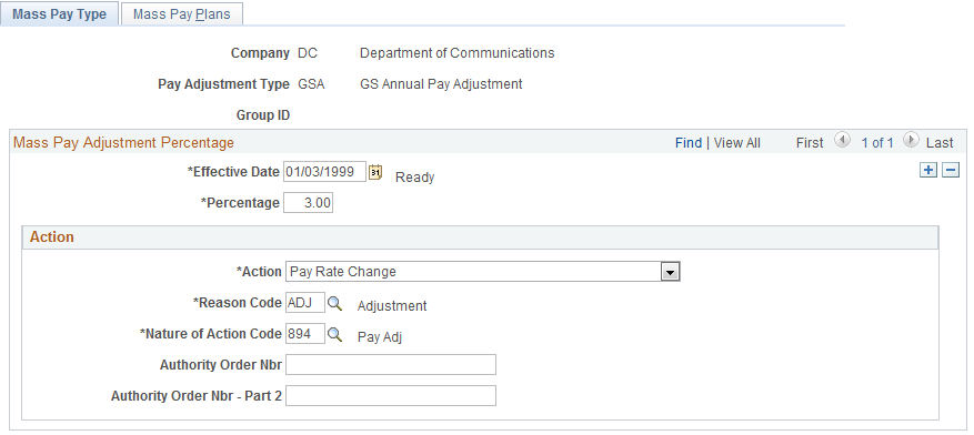 Mass Pay Type page