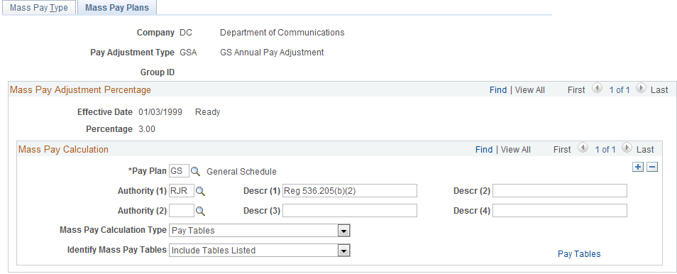 Mass Pay Plans page