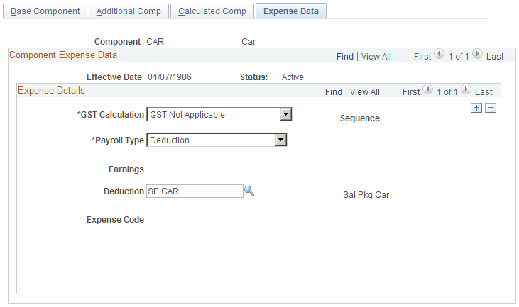 Package Components - Expense Data page