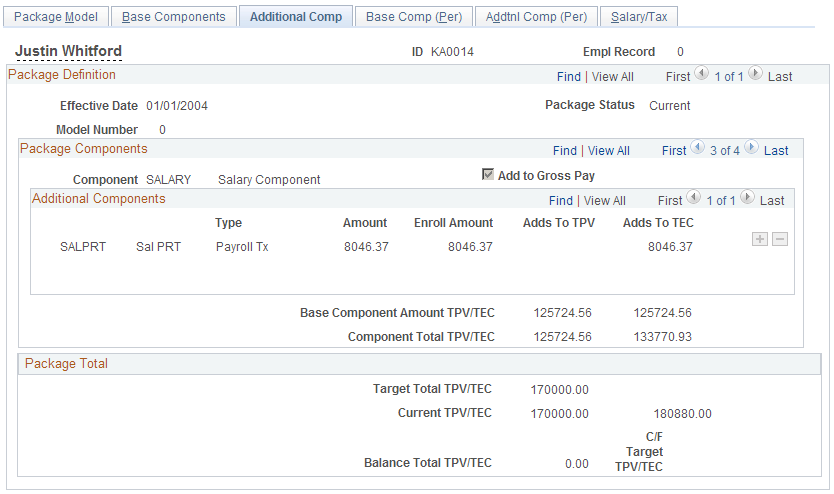 Employee Salary Package - Additional Comp page