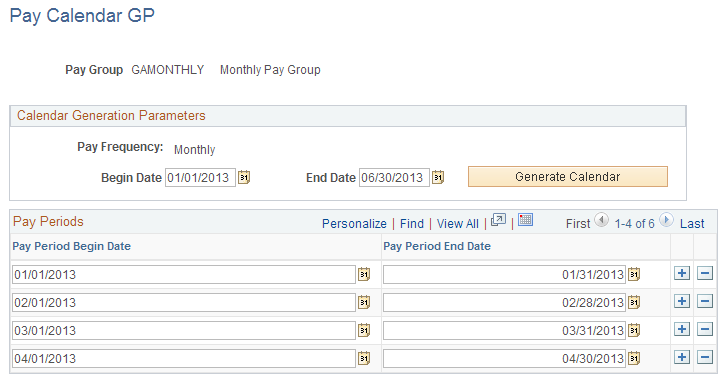 Pay Calendar GP page