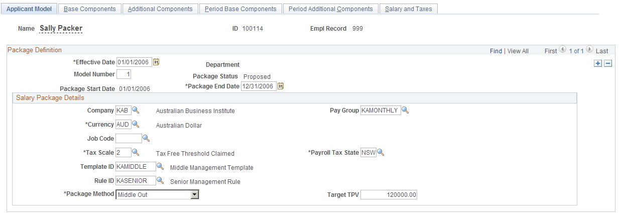 Applicant Salary Package - Applicant Model page