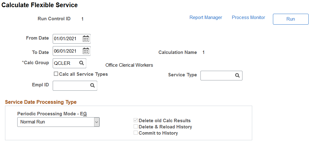 Calculate Flexible Service page
