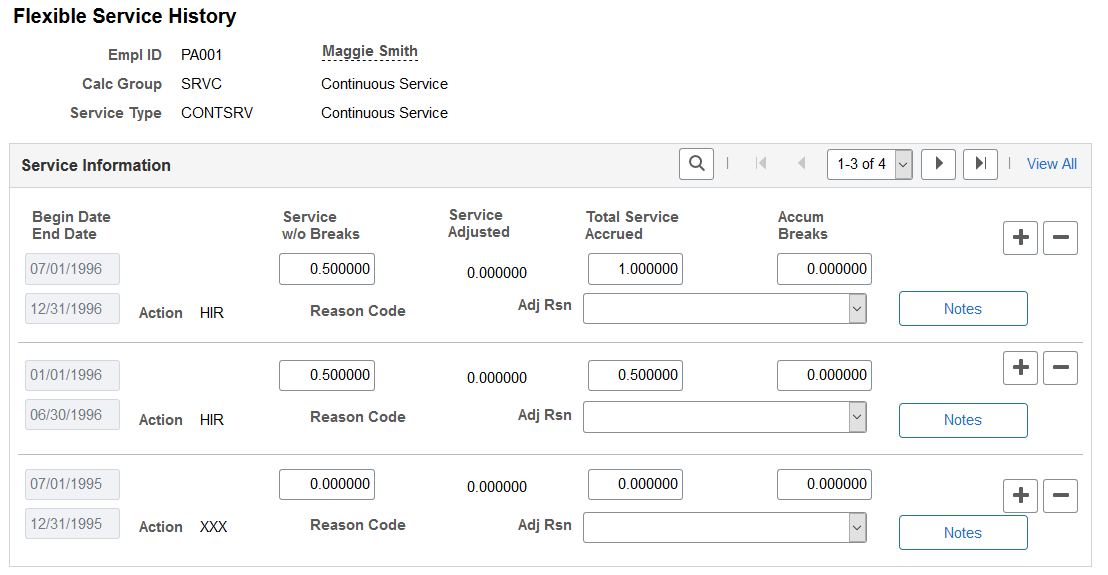 Flexible Service History page