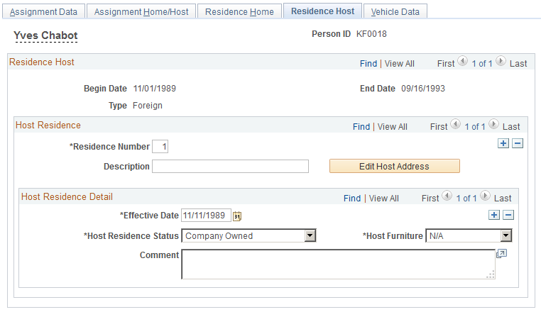 Residence Host page
