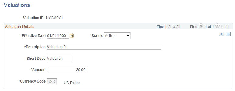 Valuations page