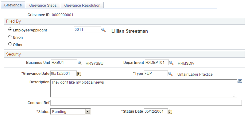 Grievance page