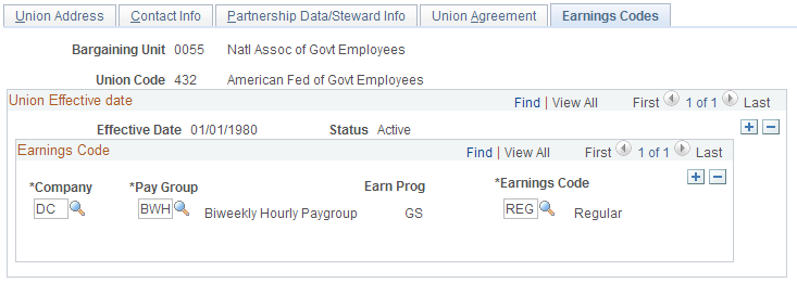 Earnings Codes page
