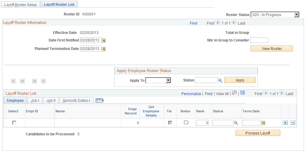 Layoff Roster List page