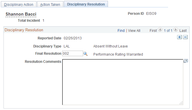 Disciplinary Resolution page