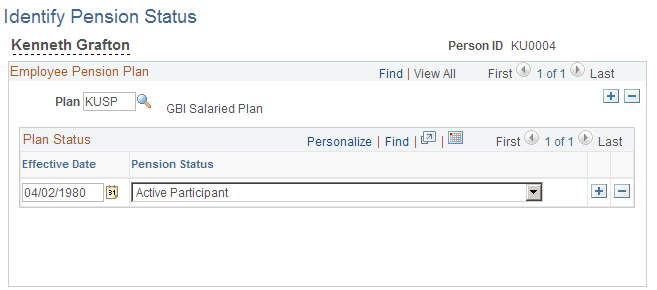 Identify Pension Status page