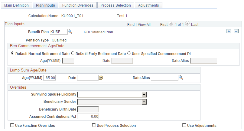 Plan Inputs page