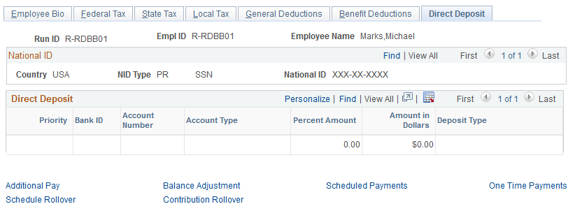Direct Deposit page