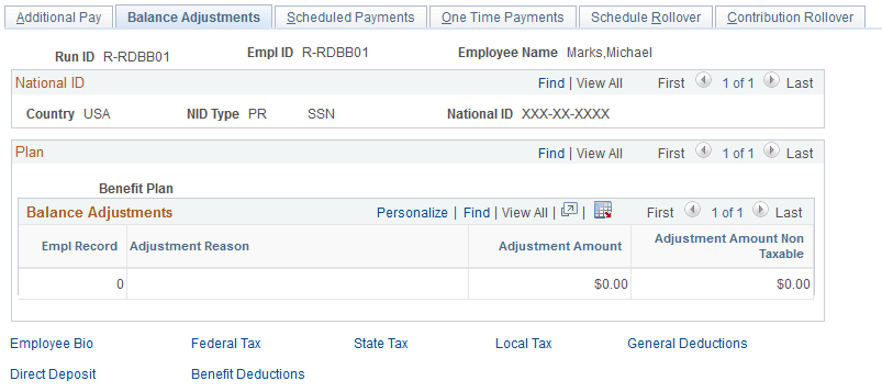 Balance Adjustments page