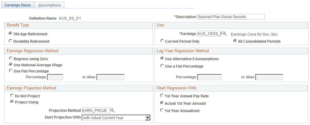 Social Security - Earnings Basis page