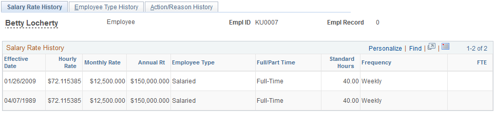 Salary Rate History page